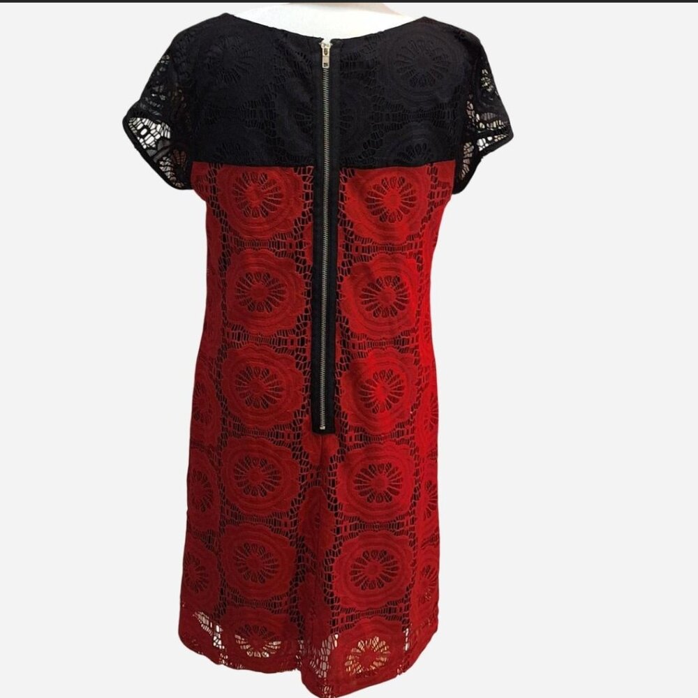 Women's size 14 dress, midi, short sleeves, red and black daisy lace. - Picture 3 of 7